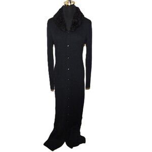 Frenchi Long Black Button Up Sweater 70% Lambswool Size Small Vintage
